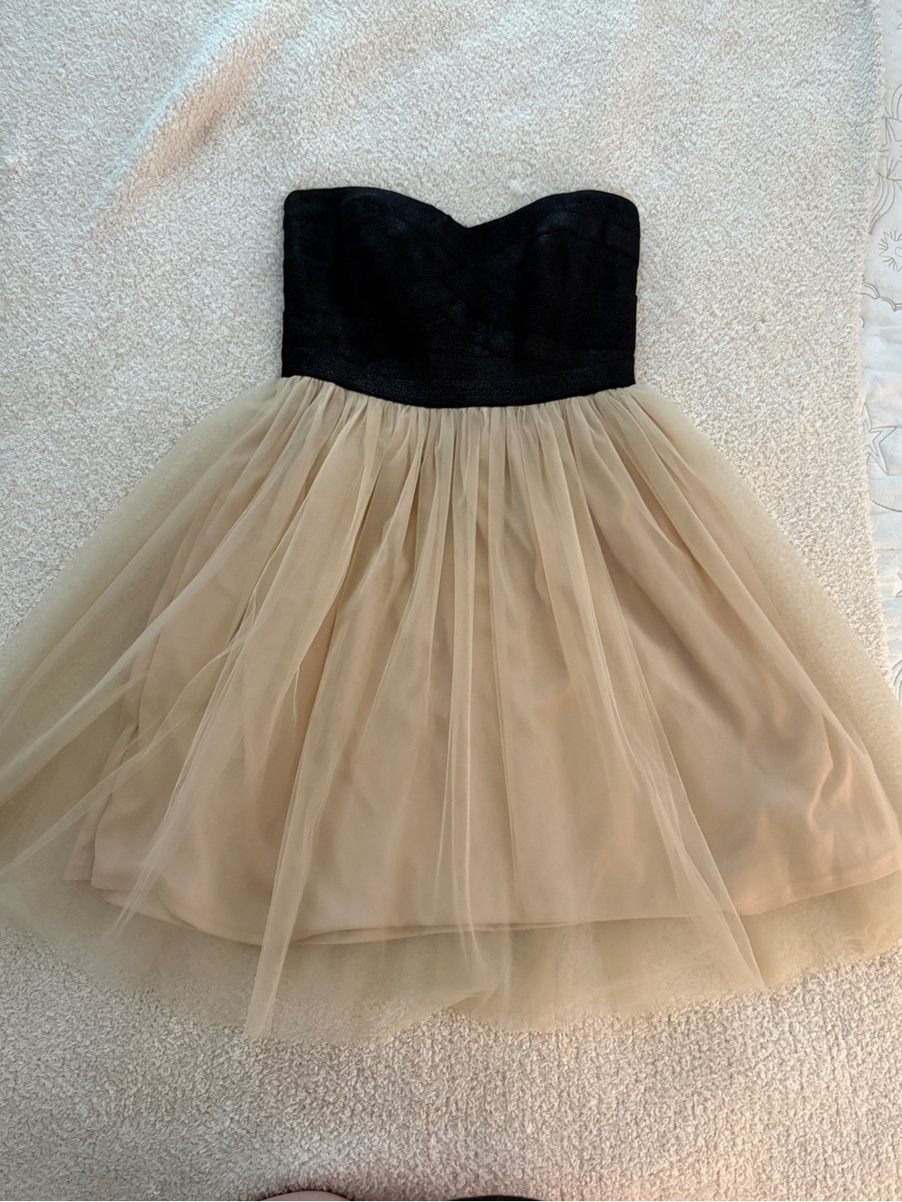 Homecoming/Formal Black and Tan Tulle Strapless Dress